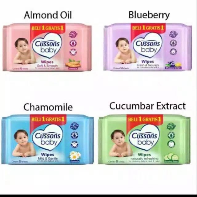 Cussons Baby Wipes Tisu Basah 50's Beli 1 Gratis 1