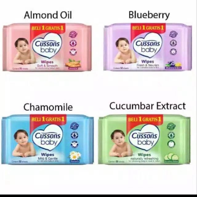 Cussons Baby Wipes Tisu Basah 50's Beli 1 Gratis 1