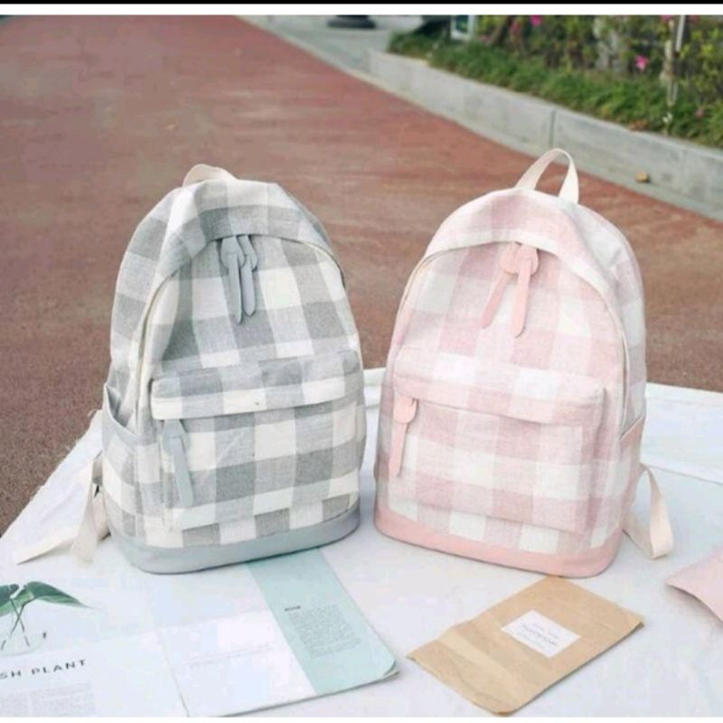 tas ransel Backpack Kotak-kotak_tas sekolah perempuan_Tas wanita murah