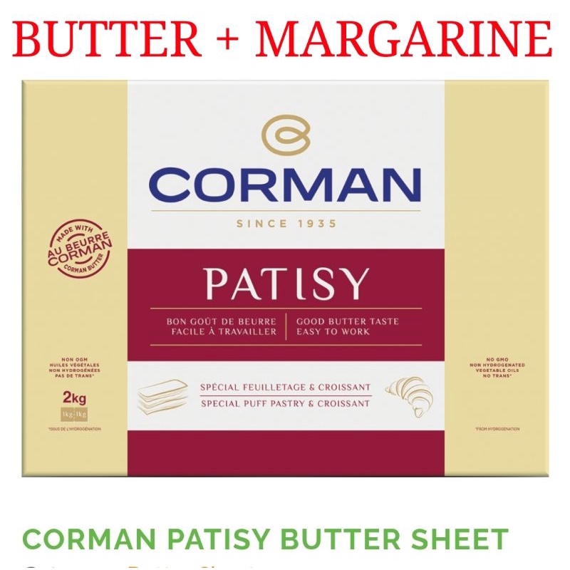 

Corman Patisy Sheet Butter 500 Gram Korsvet Untuk Laminasi Cromboloni Croissant Danish Croffle