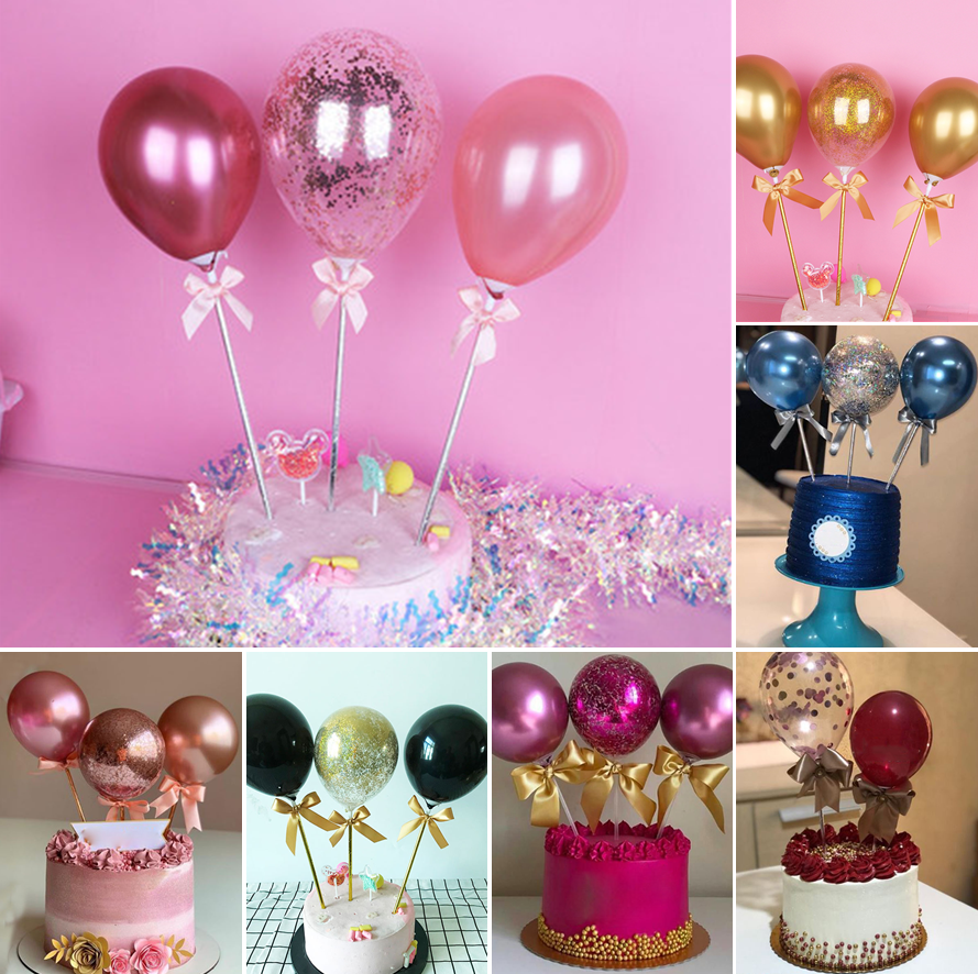 3pcs / set Topper Kue Cupcake Bentuk Balon Untuk Dekorasi Pesta Ulang Tahun / Pernikahan