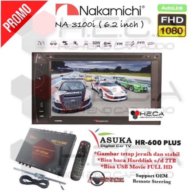 Nakamichi NA-3100i 6.2” Tape Mobil Head Unit Double Din + TV Tuner Digital ASUKA HR-600 PLUS