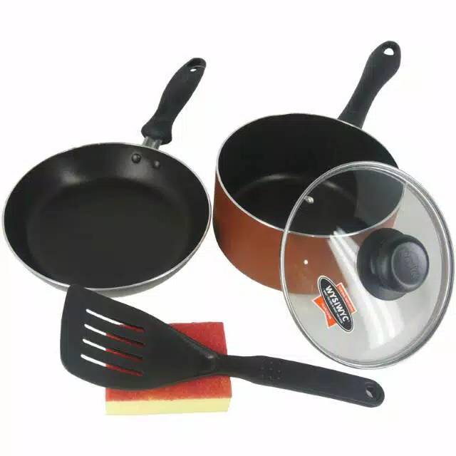 MAXIM Venice 5 Set/ Fry pan + Panci Tutup Kaca + Spons + Spatula