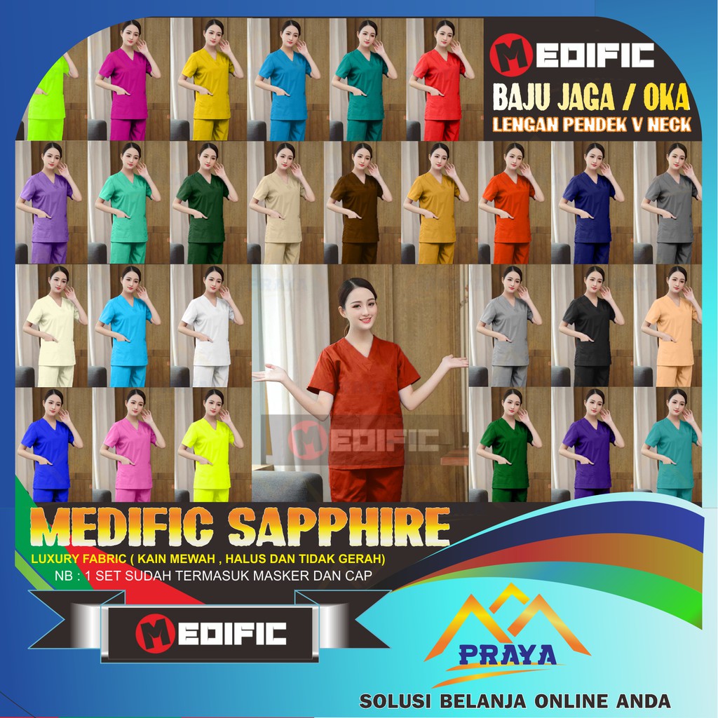 SIZE XL XXL  Baju Jaga scrub / baju operasi / baju ok LENGAN PENDEK merk medific by praya