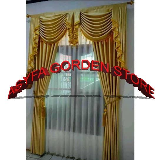 Gorden Poni Sepanyol Warna Gold Minimalis Korden Jendela Poni Gelombang Hordeng Pintu kamar Murah Ti