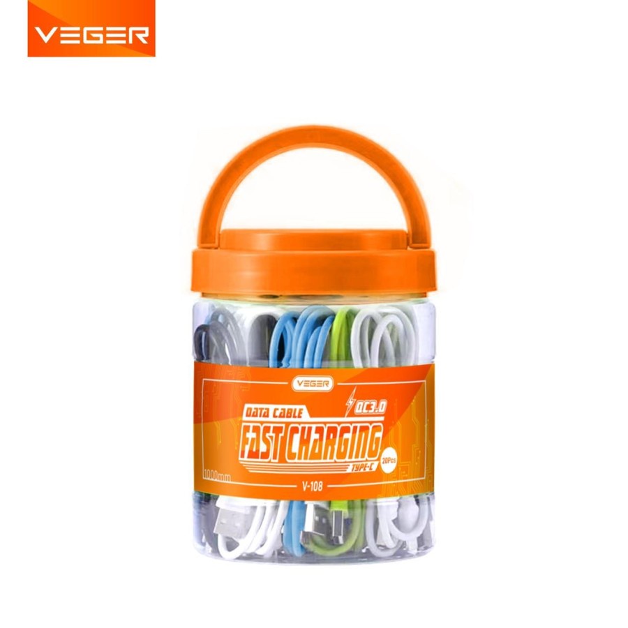 Kabel data VEGER V-107 MICRO / VEGER V-108 TYPE-C/VEGER V-109 LIGHTNING (1 TOPLES ISI 20 PCS) QC3.0 FAST CHARGING QUICK CHARGING 1meter