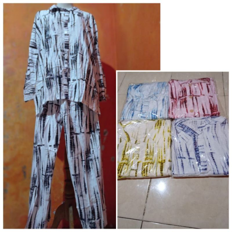 SETCEL KEMEJA PANJANG LD 115 JUMBO SANTUNG RAYON SOLO BAHAN TEBAL ( ADEM )