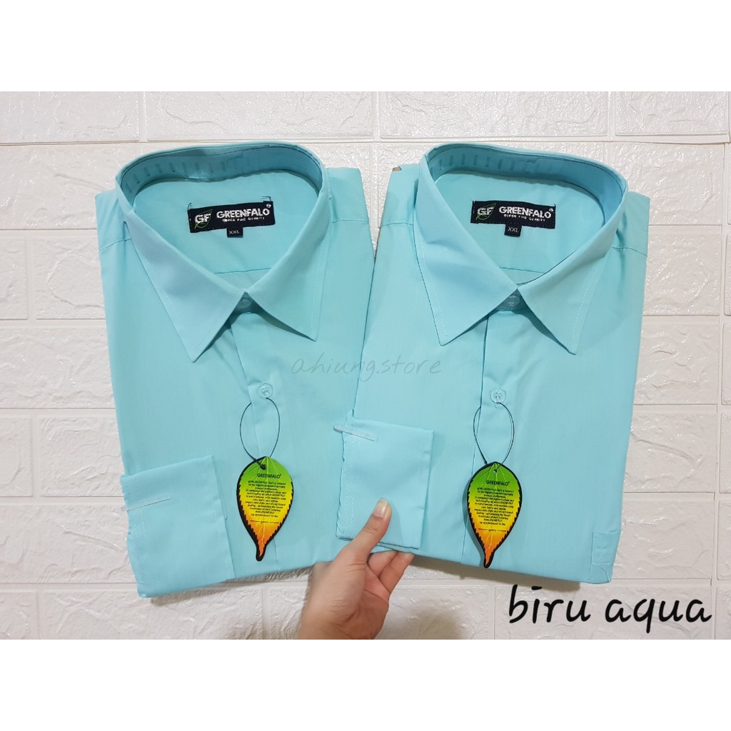 KEMEJA PRIA GREENFALO - KEMEJA POLOS LENGAN PANJANG PRIA WARNA BIRU AQUA