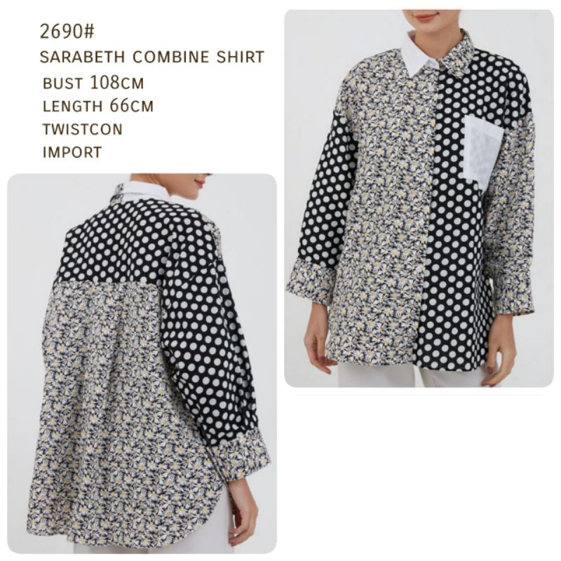 MDLV ~ 2690# Sarabeth Combine Shirt Premium Import Kemeja Two Tone Kemeja Blouse Korea Fashion Import