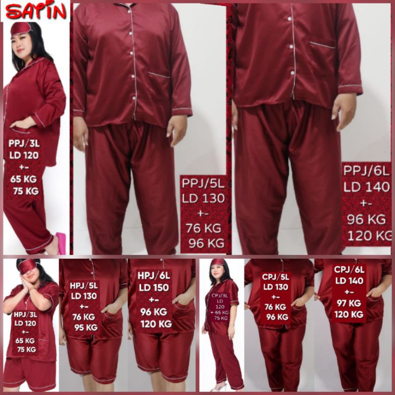 piyama couple pasangan lengan panjang set baju tidur keluarga satin polos maron dan nevi setelan