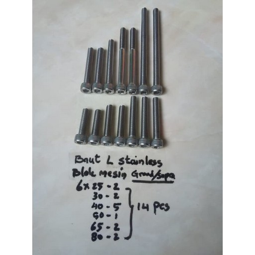 Baut Blok Mesin L Set Stainless Grand / Supra X lama