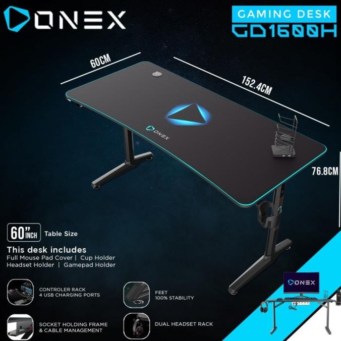 

Onex Gd1600H Gaming Desk Meja 60" Mousepad Cover Holder Rack Usb