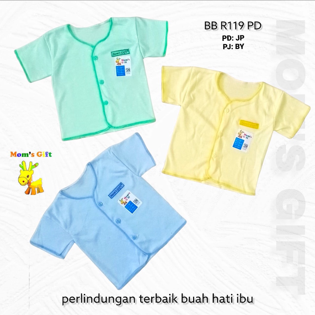 MOM'S GIFT Atasan Baju Bayi Lengan Pendek Newborn KANCING MOTIF POLOS