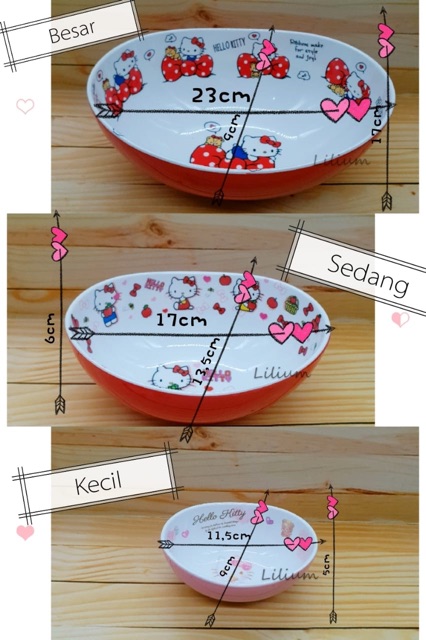 Mangkuk Oval Melamin Set Hello Kitty / Doraemon isi 3 mangkok