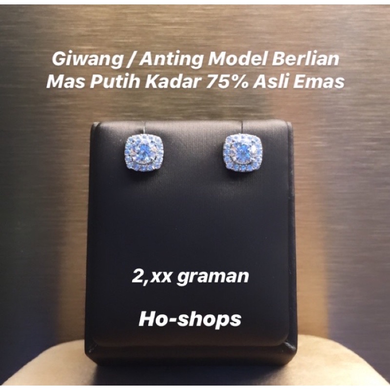 giwang anting model berlian mas putih kadar 750 asli emas