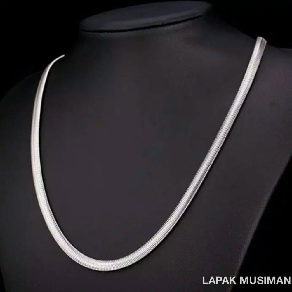 [Bayar di Tempat] KALUNG TITANIUM PRIA WARNA SILVER MODEL ULAR PIPIH