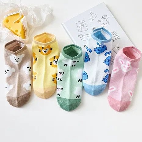 [littlecrab] Kaos Kaki Animal Motif Hewan Kaos Kaki Pendek Lucu Berkualitas Cute Sheep Whale Tiger Rabbit Women Socks Kaos Kaki Remaja Berkualitas Korean Style