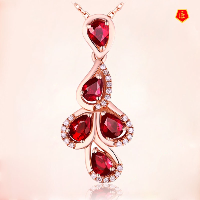 [Ready Stock]Ruby Water Drop Pendant 18K Rose Gold Necklace