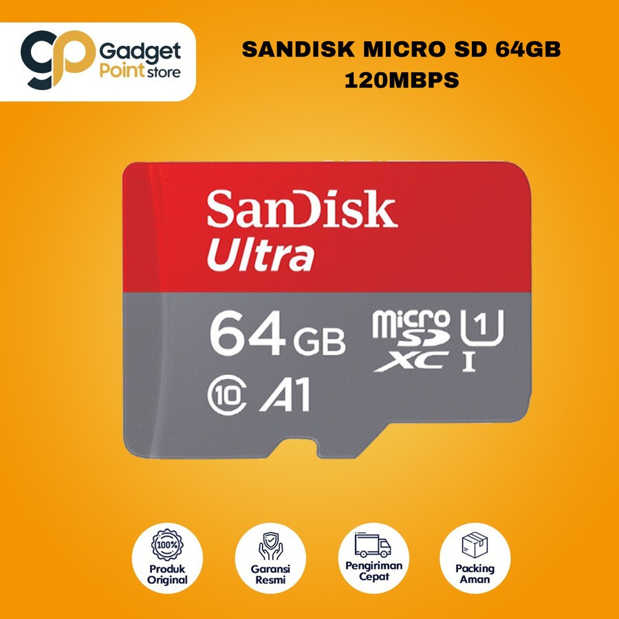 Memory 64 gb | SanDisk Ultra Micro SD Card 64GB UHS-I A1 up to 140mbps - Original Garansi Resmi