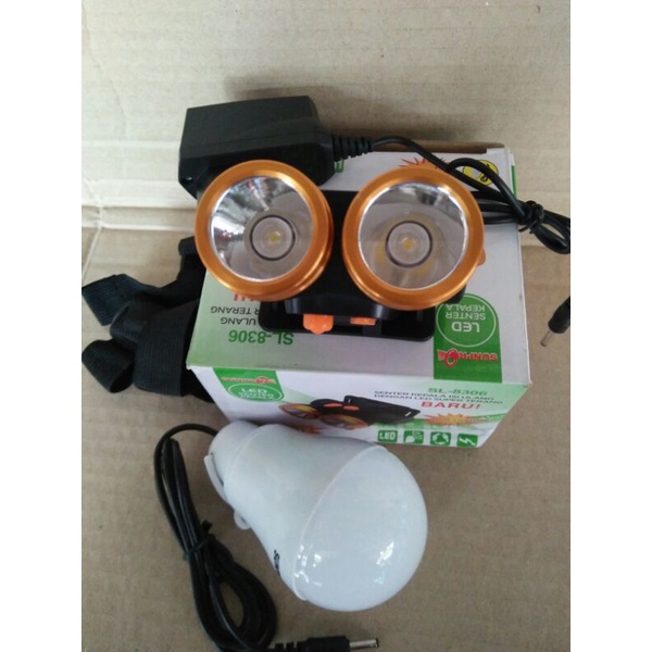 Senter SUNPRO SL 8306 LED Senter Kepala cahaya putih dan kuning Free Bohlam