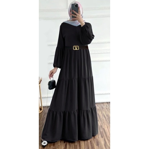 Gamis Midi Dress Tangan Balon Gamis Sabuk Gamis Midi Sabuk Gamis Remple