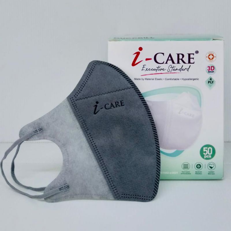 Masker Duckbill iCare 4 Ply Abu-abu Isi 50 Pcs