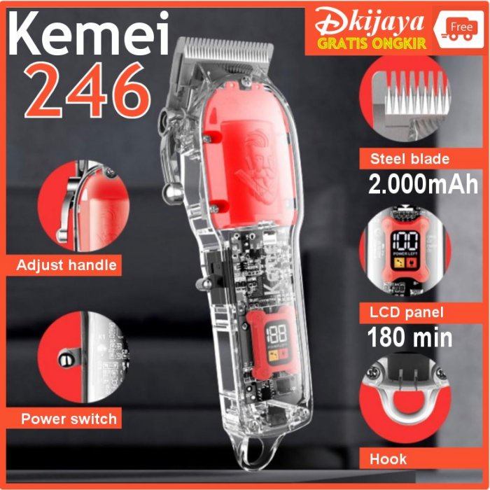 KEMEI 246 Original Alat Cukur Rambut Hair Clipper Transparant LCD Mesin Cukuran KM246 KM246