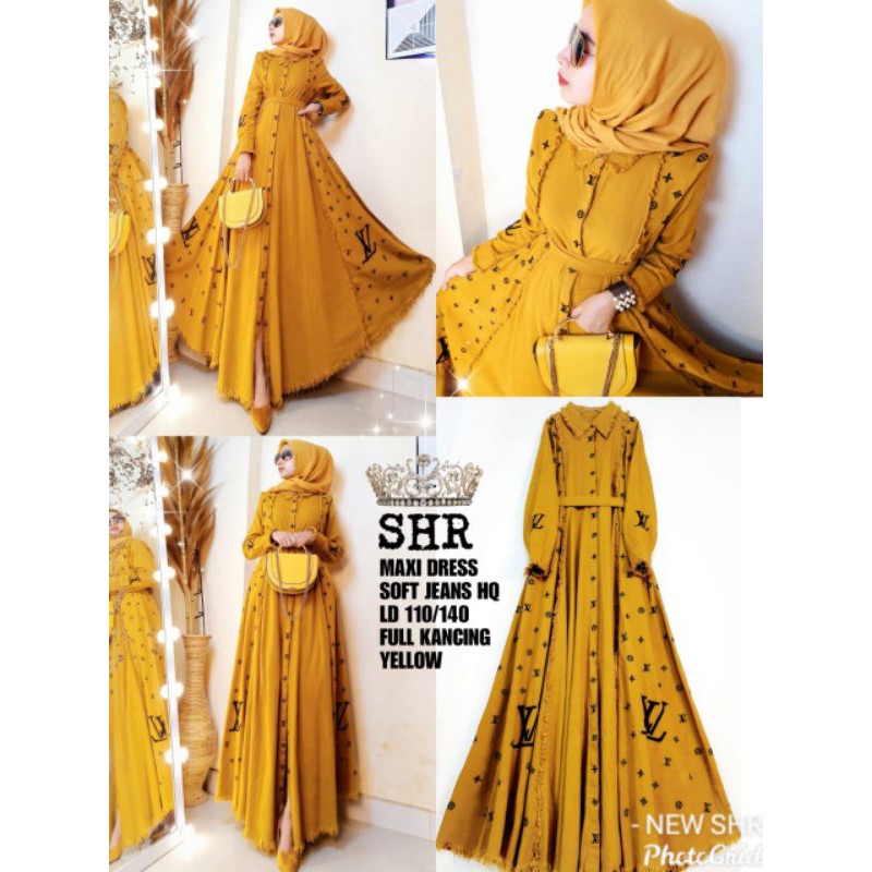 maxi dress jeans original by SHR terbaru yellow
