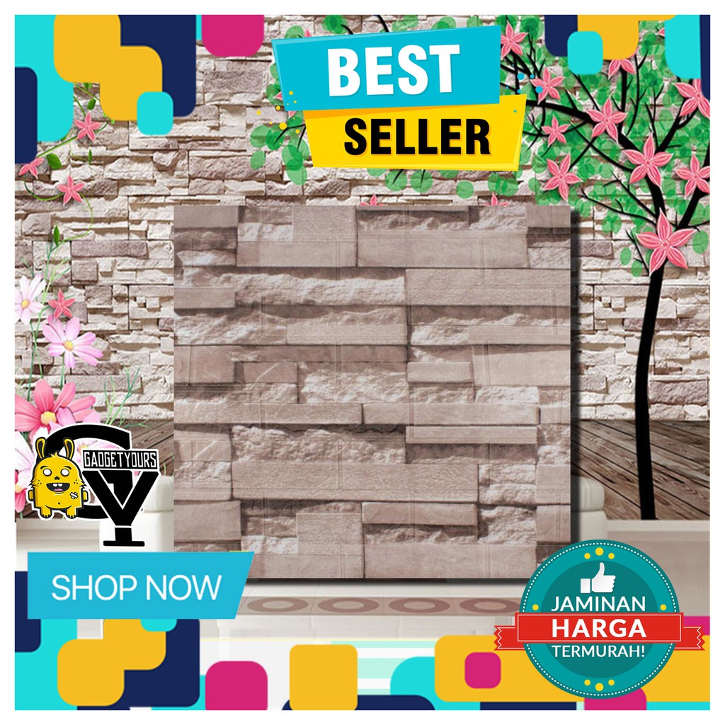 Sticker wallpaper dinding 3d foam Motif Batik Model rumah konsep industrial minimalis modern-CORAK CREAM