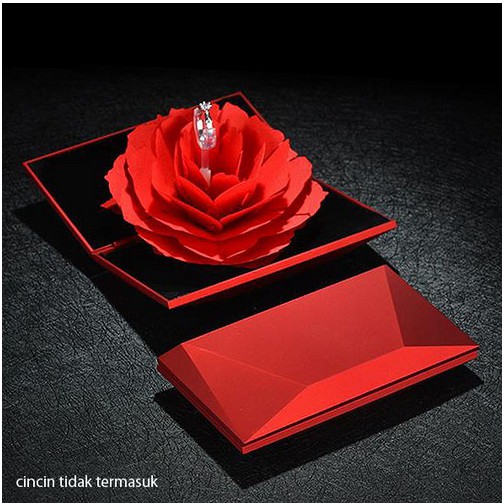 Tempat Cincin Popup Mawar Rose Merah Ring Box - Hitam