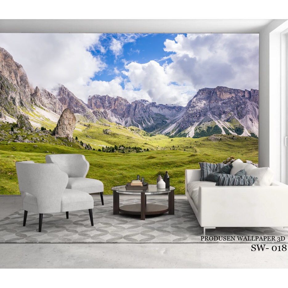 Cetak Wallpaper Custom 3d Pemandangan Padang Rumput, Walpaper Dinding Rumput Hijau Alami