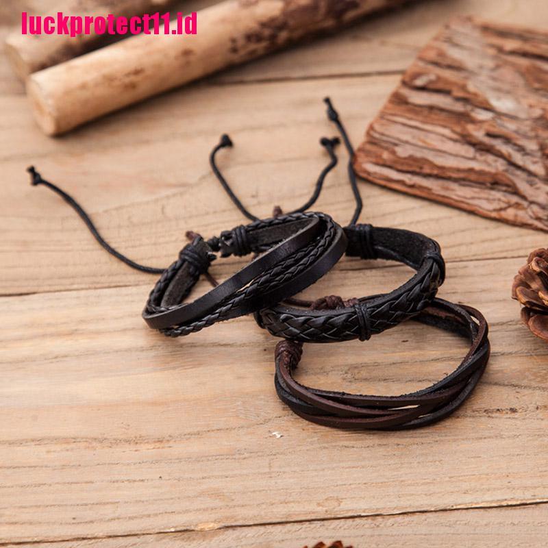 【LUCK】6 PCS/set Vintage Men Bracelet Multilayer Leather Rope Wax Rope Braided Bracelet