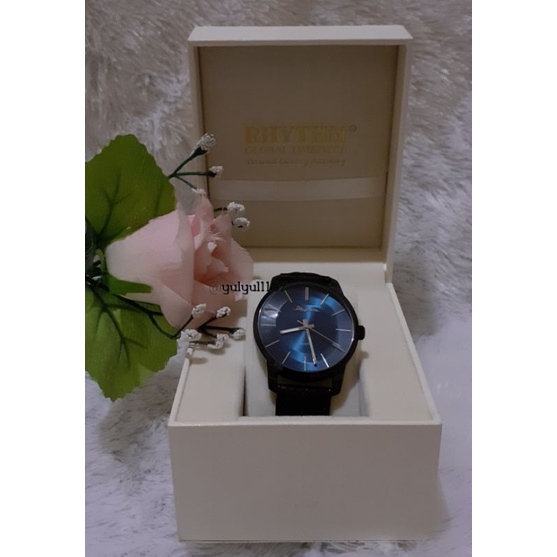 Jam Tangan RHYTHM FE1615LN Mens Classic Analog Black Original (Second)