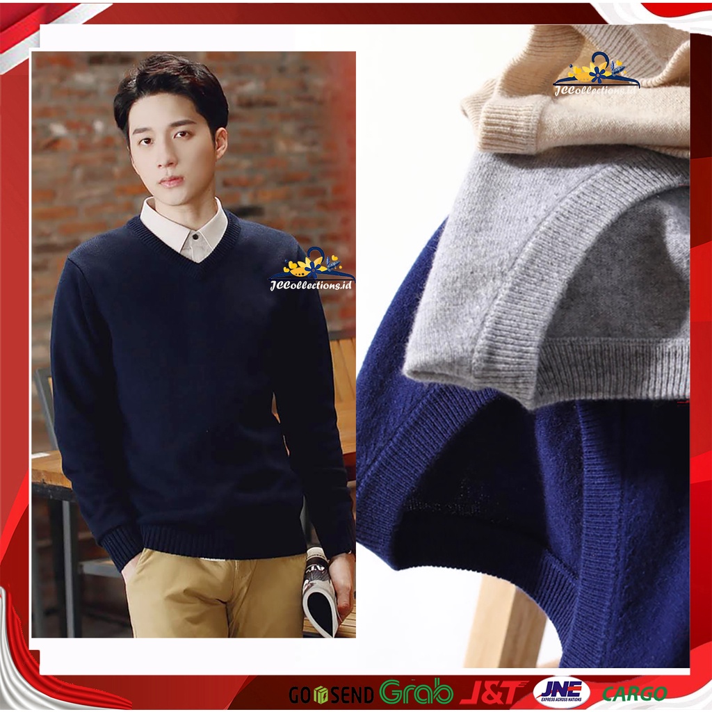 Sweater Rajut Pria Korea Style Vneck Vleur - JCCollections