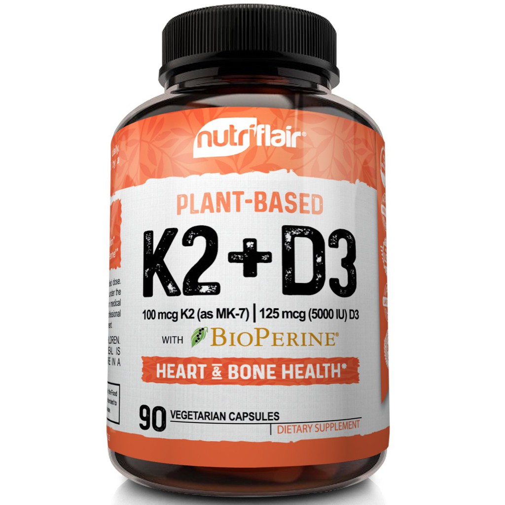 [Ready Stock] NutriFlair Plant Based Vitamin K2 + D3 with BioPerine® - 90 Capsules