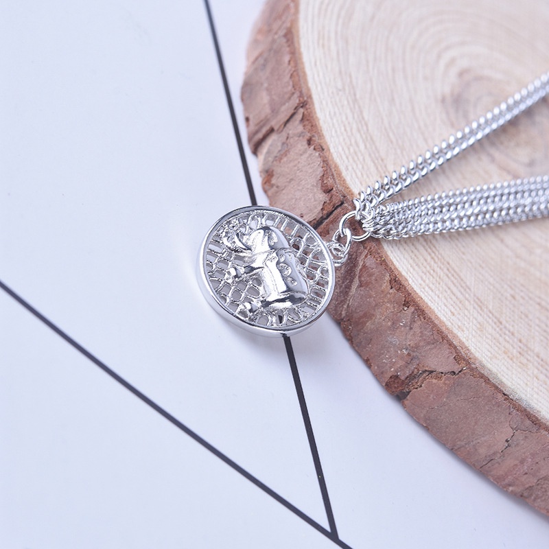 [Ready Stock]Fashion Personality Plated S925 Silver Elephant round Necklace