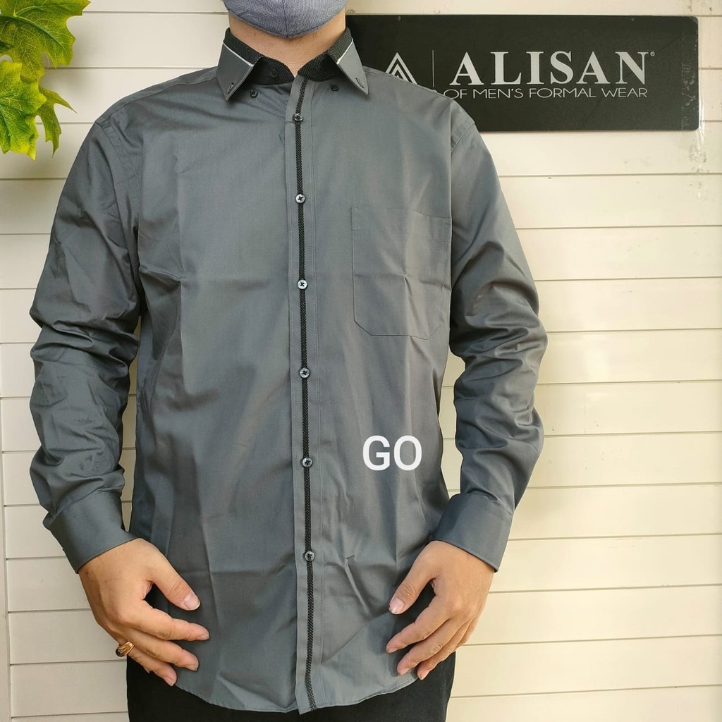 gos PLS ALISAN KEMEJA POLOS Pakaian Pria Hem Kemeja Slimfit Lengan Panjang Original Bagus