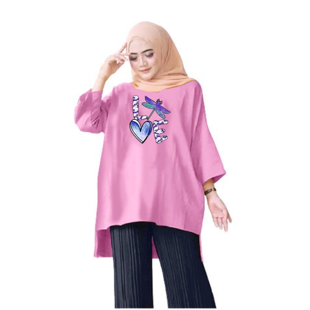 Tunik Atasan Wanita Jumbo LOVE XL-XXL/Baju Muslim/Blouse Jumbo