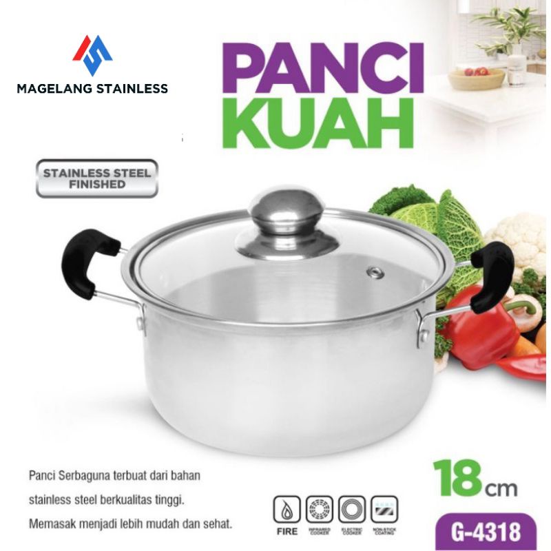 GSF PANCI KUAH SETAINLESS 18CM TUTUP KACA/PANCI REBUS/PANCI 18CM