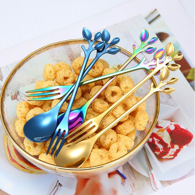 Sendok Garpu Unik Daun Leaf Garpu Anak Teh Kopi Kue Gift (SET)