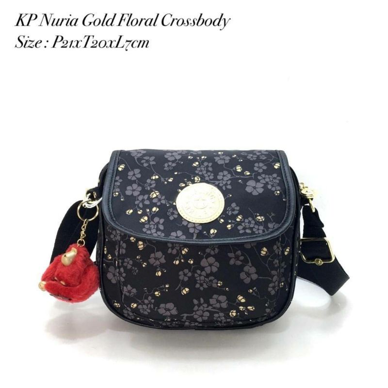 Tas selempang wanita kipling nuria gold floral small crossbody