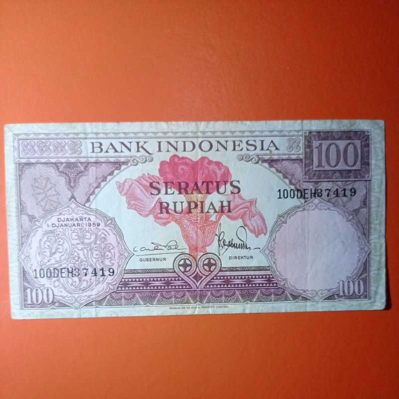 Uang Kuno Indonesia 100 rupiah seri bunga 3 huruf 1959