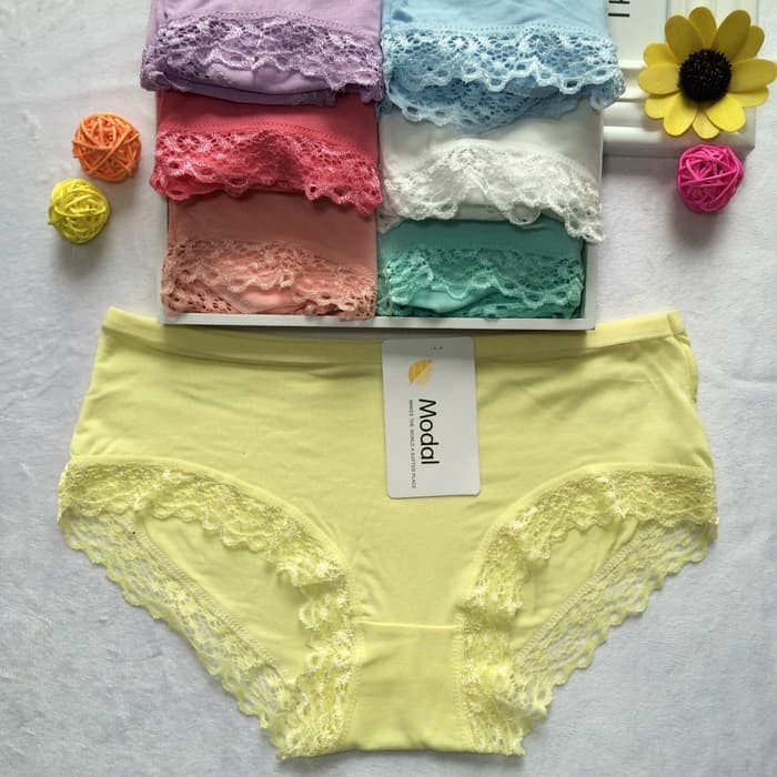 Promo Celana dalam wanita G string Lingerie Thong Bahan katun C099   Kuning Berkualitas