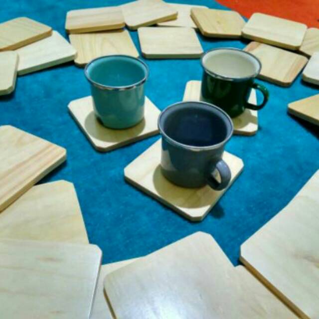 Tatakan Gelas kotak / Alas Gelas Bahan Kayu Pinus / Coaster Set Kotak Pinus