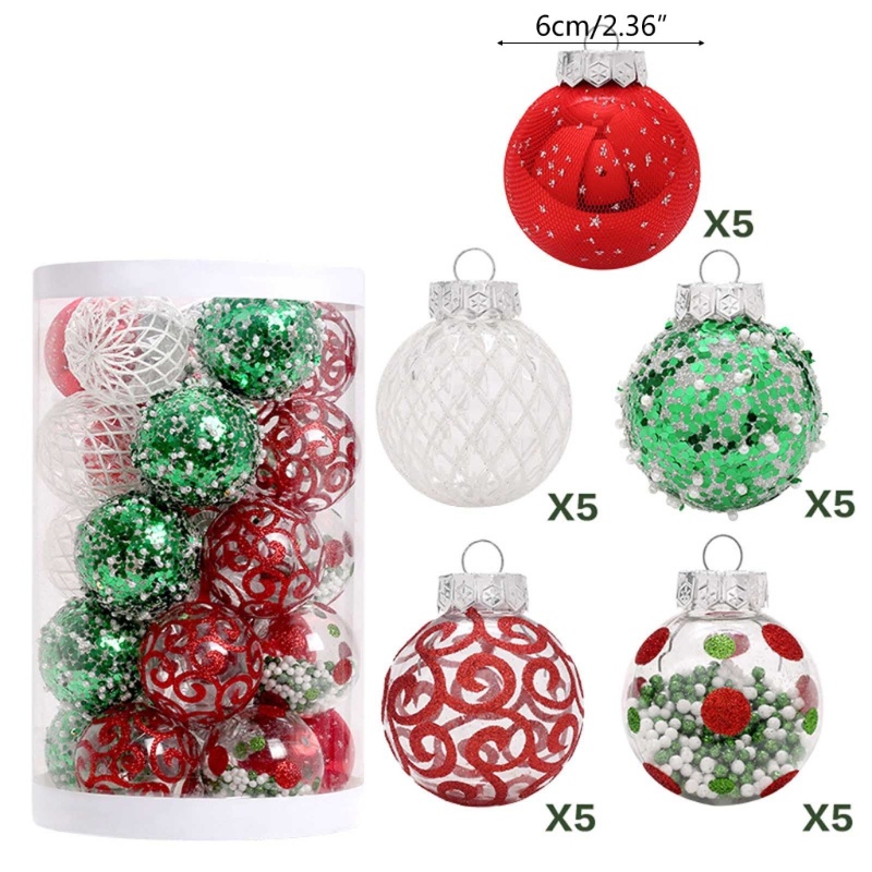 25pcs / Kotak Ornamen Bola Baubles Untuk Dekorasi Pohon Natal