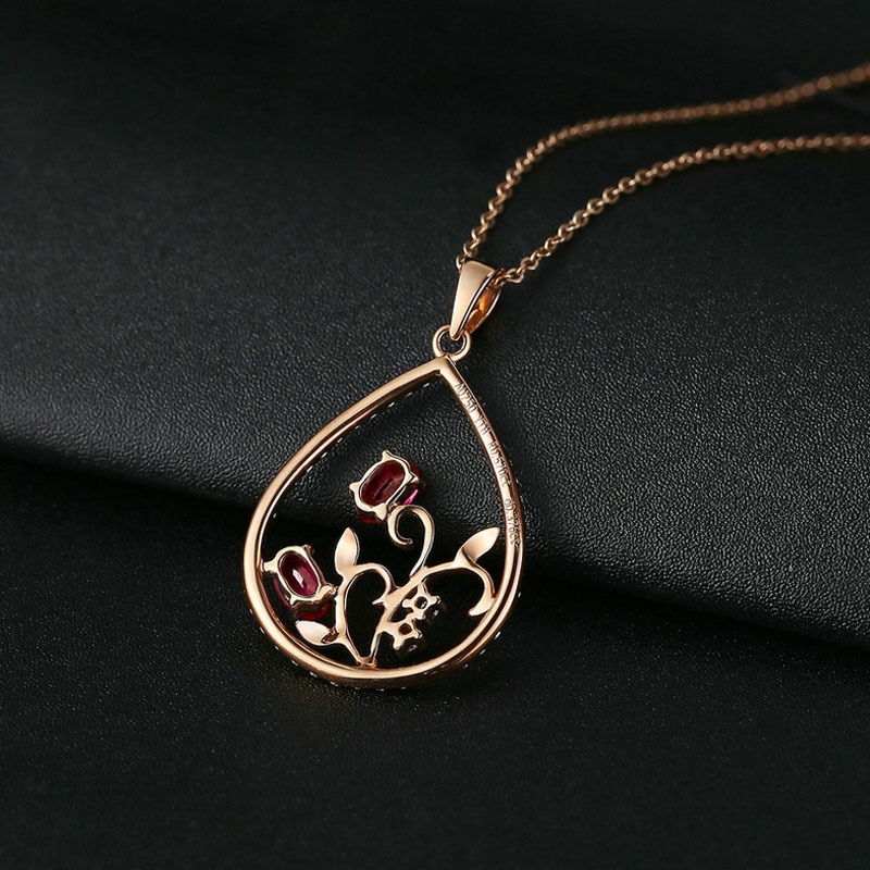 [Ready Stock]Fashion Personality Water Drop Pendant Inlaid Colored Gemstone Necklace