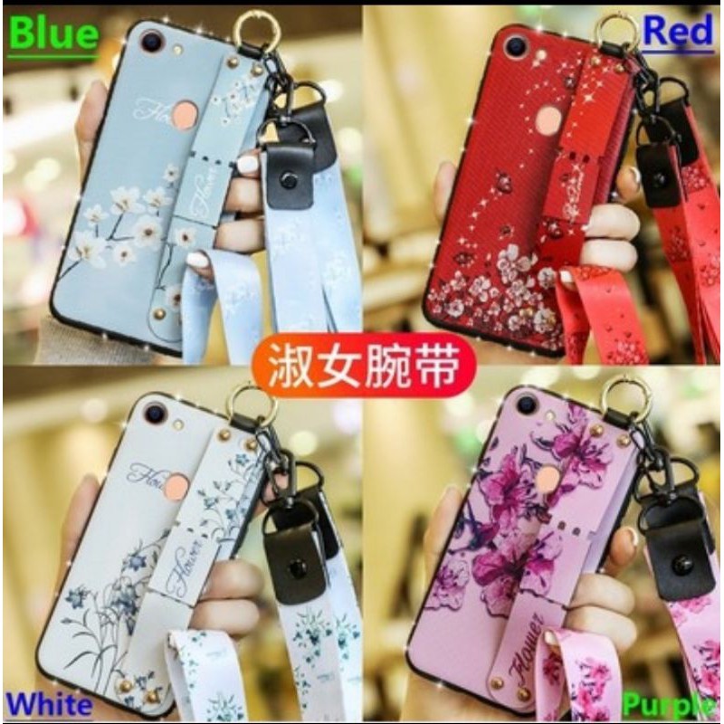 OPPO A3S A5S A7 A1K F9 F11 PRO A9 2020 Soft Case Flower With Lanyard Silicone OPPO