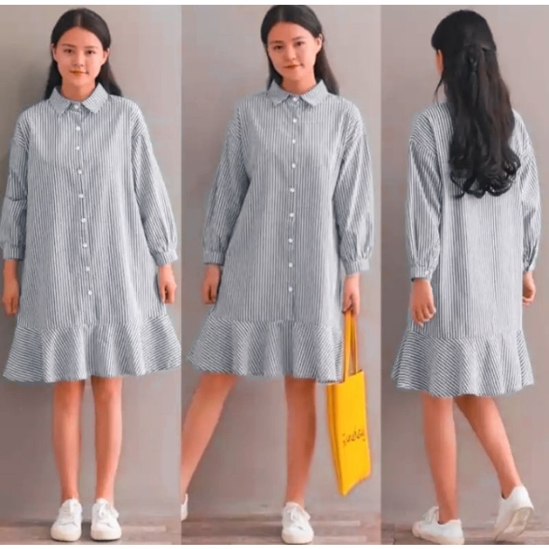 Terbaru Ricca Tunik/ Tunik Salur Casual Modern/ Tunik Wanita Remaja&amp;Dewasa Ukuran L|XL/ Fashion Wanita Terkini Bisa Bayar Ditempat