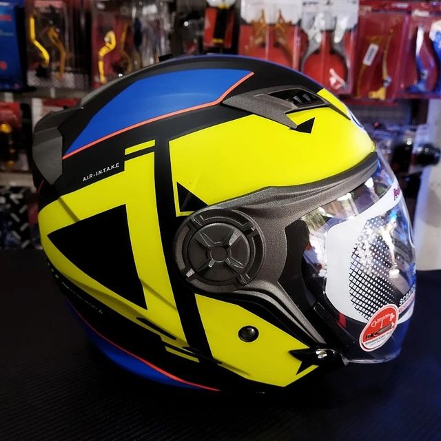 HELM NHK GLADIATOR GRANDE YELLOW BLUE DOFF DOUBLE VISOR