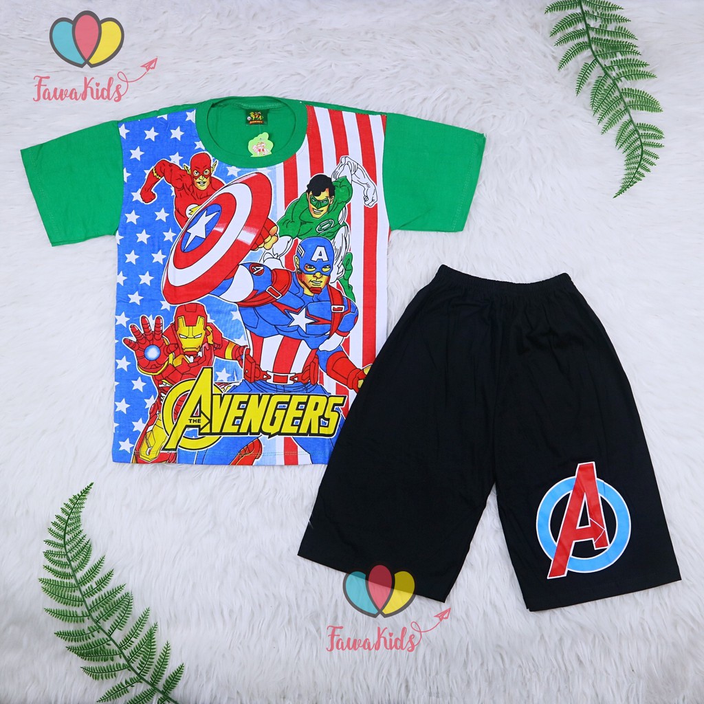 Setelan SuperHero uk 9-10 Tahun / Set Kaos Lengan Celana Pendek Anak Laki Baju Cowok Murah